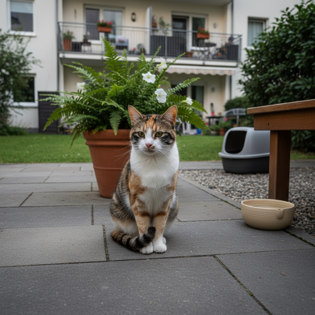 貓咪在貓砂盆附近活動，顯示日常排便環境對貓咪健康的重要性