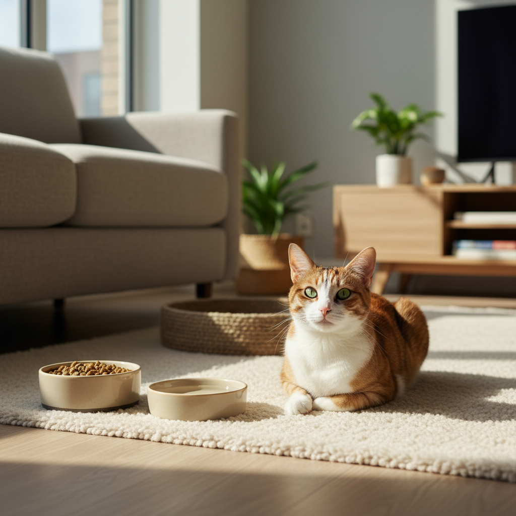 貓咪在舒適的居家環境中休息，顯示良好照護對貓咪健康的影響