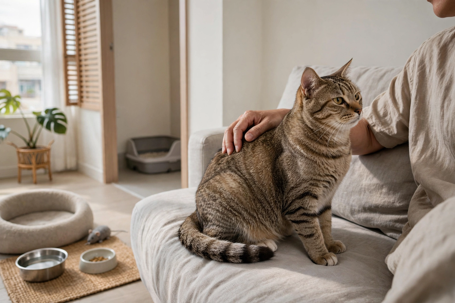 飼主與貓咪近距離互動時的安全界線示意