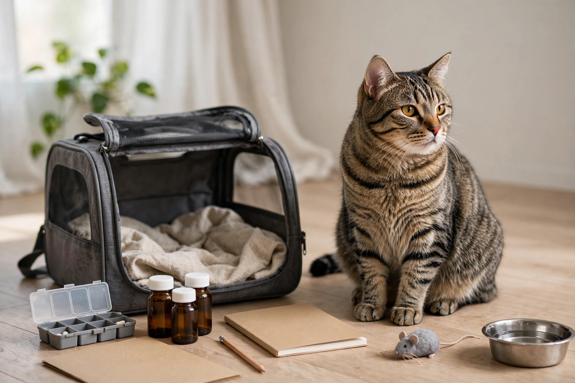 飼主準備貓咪就醫資料與日常照護用品
