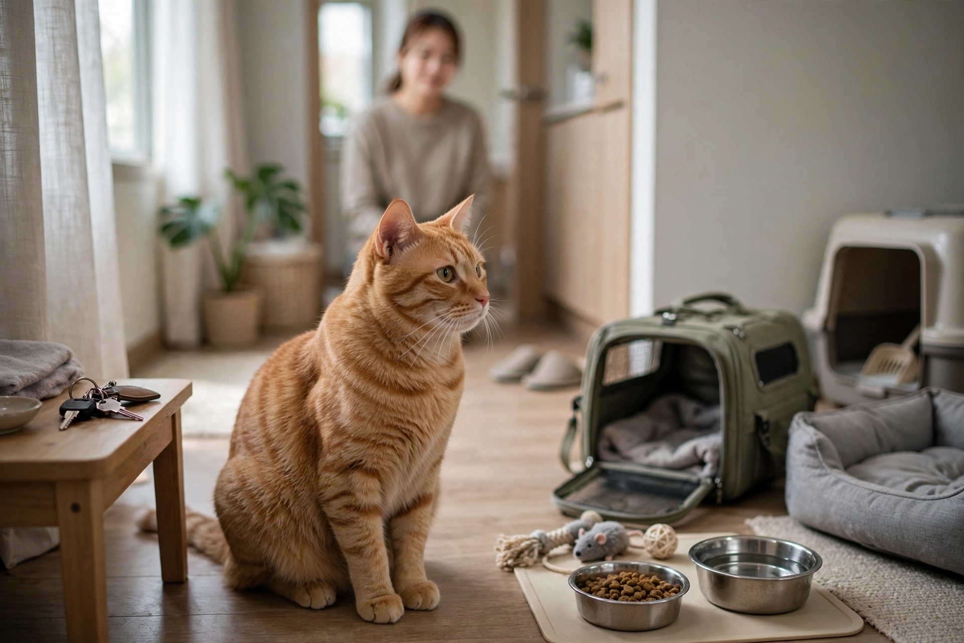 獸醫在診間為貓咪進行評估，飼主在旁說明紀錄內容