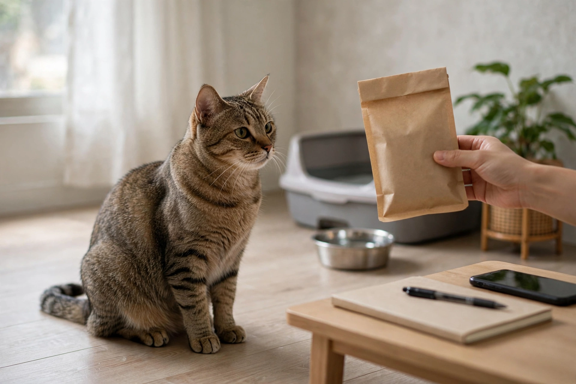 飼主查證貓砂與貓飼料產品資訊的步驟示意