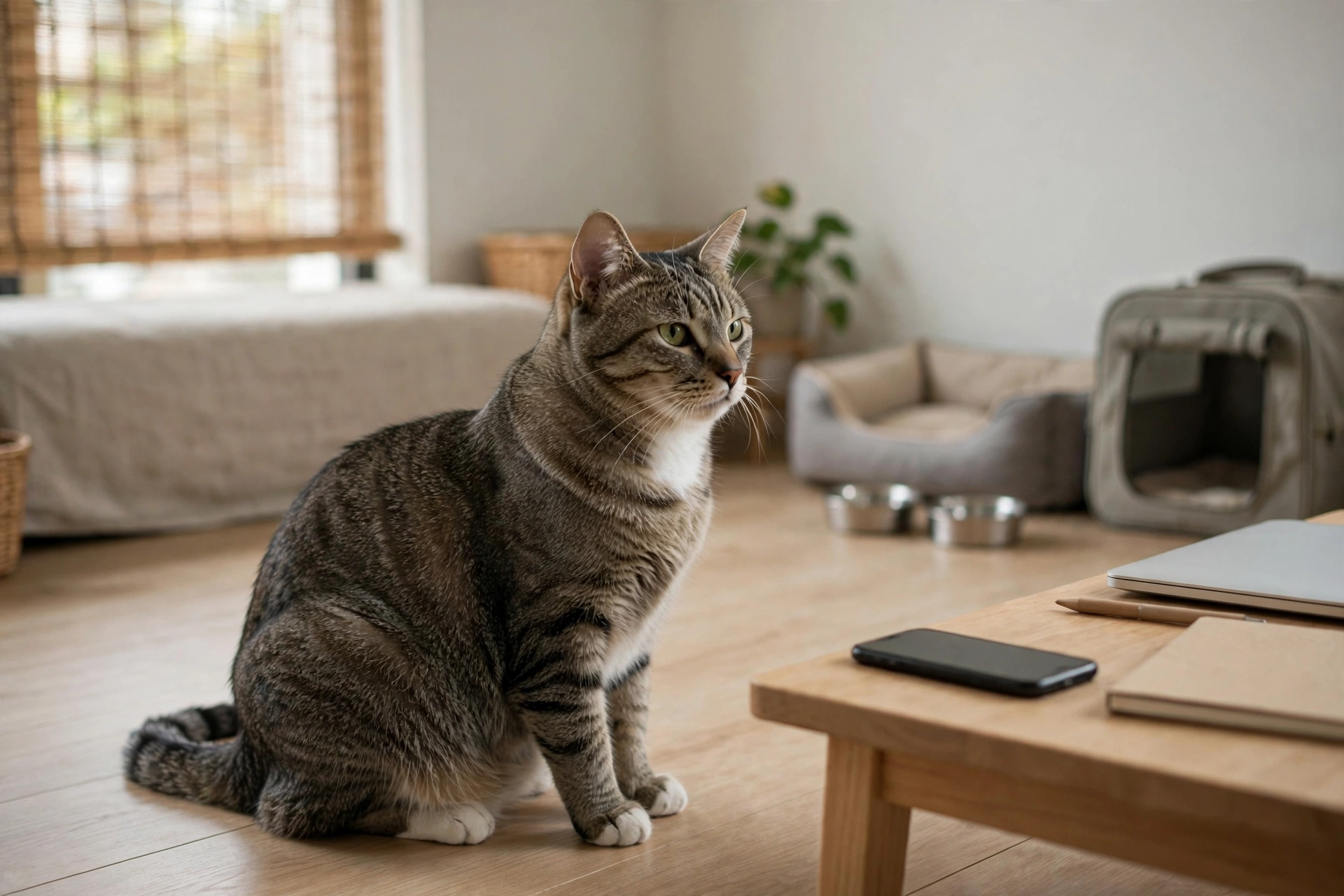 飼主在手機前思考是否公開留下寵物店負評